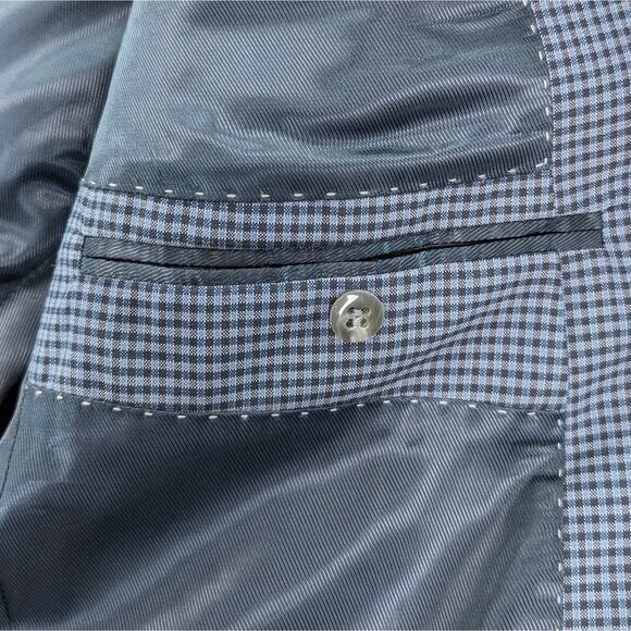 Kenneth Cole New York Sport Coat Blazer Suit Jacket Wool Blue Checked 42L EUC - Picture 14 of 16